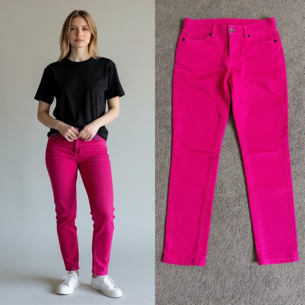 LC Lauren Conrad Womens Hot‎ Pink Skinny Jeans Distressed Size 8 Stretch Denim